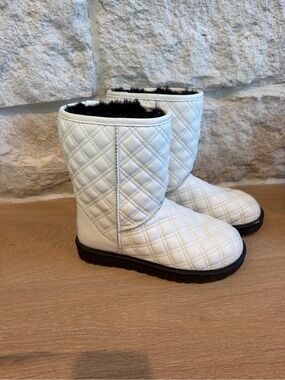 UGG Quilted White Ankle Booties with Black Fur Trim